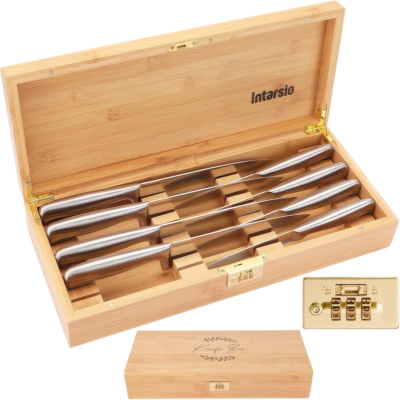 Intarsio Upgraded Lockable Large Bamboo Knife Storage Box with Magnetic Removable Knife Blocks for Easy, Quick and Safe Culinary Tools Storage, Keyless Kitchen Combination Lock Box, Great Kitchen Gifts - Image 1